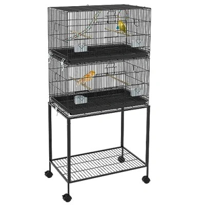 Imagen de PawHut Jaula para Pájaros 77x46x164 cm Metálica Aves con Bandeja Extraíble Perchas Comederos Periquitos Canarios Negro