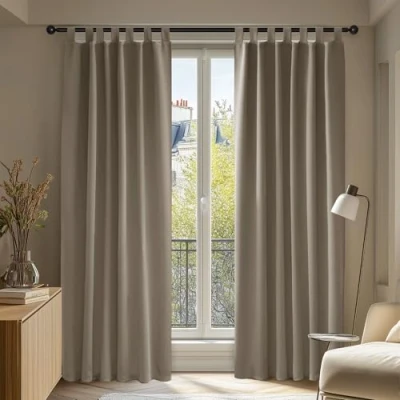 Imagen de Deconovo Cortinas Salon Modernas Aislantes Térmicas Habitacion Opacas Estilo Moderno Elegante con Trabillas 140 x 200 cm Caqui