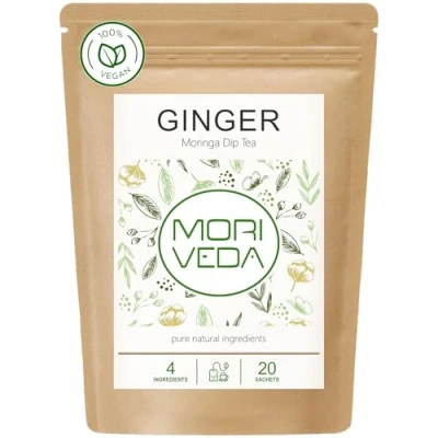 Imagen de MoriVeda® Té de Moringa 100% natural y vegano (a elegir entre mezcla hojas Moringa, manzana canela, granada, jengibre menta). Producto calidad (20 bolsitas Moringa)