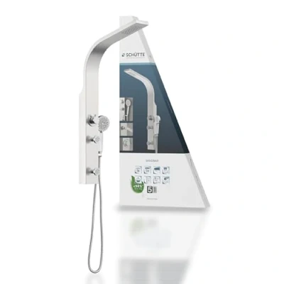 Imagen de Schütte 60085 Panel grifería (Acero Inoxidable, con Ducha de Lluvia, Soporte Pared y alcachofa Mano)