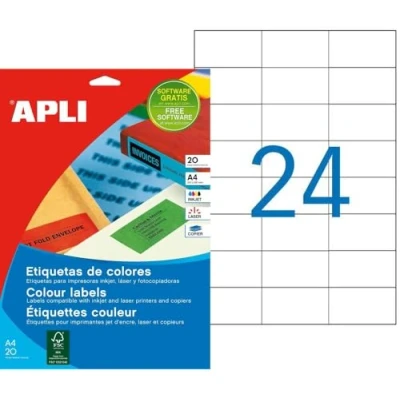 Imagen de APLI 1591 Etiquetas amarillas permanentes 70,0 x 37,0 mm 20 hojas