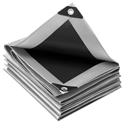 Imagen de WOLTU Lona Impermeable de PE 280 g/m², Lonas para Piscinas con Ojales Aluminio, Protección Muebles, Jardín, Piscina y Coche, Gris+Negro 3x4m, GZ1211szg02