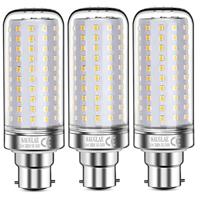 Imagen de SAUGLAE Bombillas LED de 26W, Incandescentes Equivalente 200W, Blanco Cálido 3000K, 3000 lm, Bayoneta B22, 3 Piezas