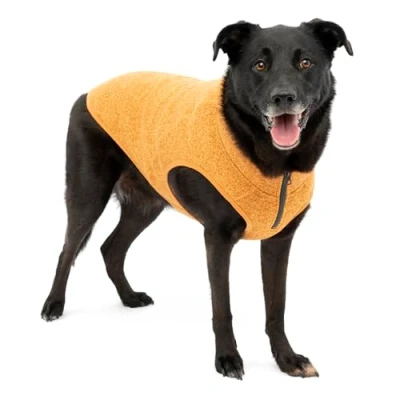 Imagen de Kurgo Core Abrigo para Perro, Chaleco Polar Chaqueta Perros, Forro Polar, Ligero, Abertura con Cremallera Arnés, Cuello Ajustable, Naranja, L