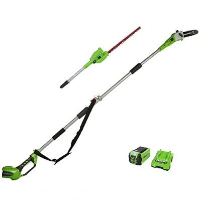 Imagen de Greenworks G40PSHK2 2/1 Sierra y Cortasetos Pértiga a Batería, Cuchillas renovadas, Barra 20 cm, 51 Doble Acción, Batería 40 V 2 Ah Cargador
