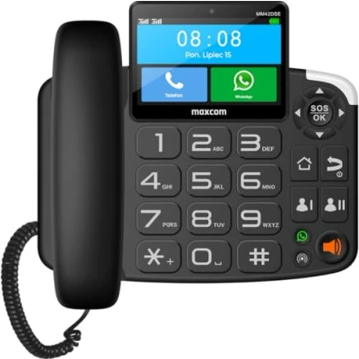 Imagen de Maxcom MM42D SE 4G VoLTE Smartphone de escritorio con cable para oficina y uso doméstico Pantalla táctil a color 4 pulgadas Punto acceso Wi Fi Botón SOS Bluetooth WhatsApp Android