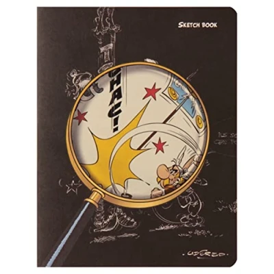 Imagen de Clairefontaine ES 813028C Cuaderno cosido Sketchbook Dibujado a lápiz bajo la lupa de Asterix sobre fondo negro 16x21 cm 60 páginas papel dibujo Sketch color marfil liso 90g
