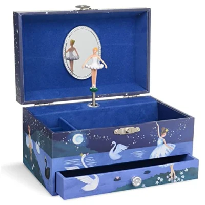 Imagen de Jewelkeeper Caja musical de almacenamiento joyas niña con una bailarina y un cajón extraíble, diseño brillo Melodía del Lago los Cisnes