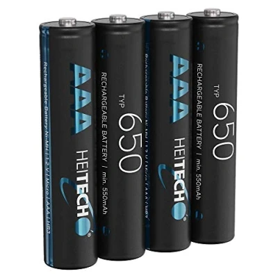 Imagen de HEITECH 650 Batería AAA Micro 4 Pilas Recargables NiMH con mínimo 550 mAh y 1,2 V Baterías Baja autodescarga para Dispositivos Alto Consumo de energía Ideales teléfono
