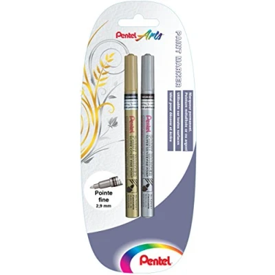 Imagen de Pentel Lote de 2 rotuladores permanentes punta fina oro y plata