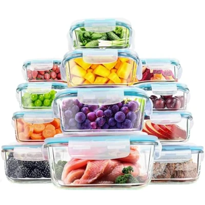 Imagen de KICHLY Recipientes de Vidrio para Conservar Alimentos 12 Tapers herméticos con tapas transparentes aptos lavavajillas, microondas, sin BPA