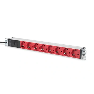 Imagen de DIGITUS Regleta 19&quot; 8 tomas (Rojo) 1U 250VAC 50/60Hz 16A 4000W pre fusible para protección de sobrecarga
