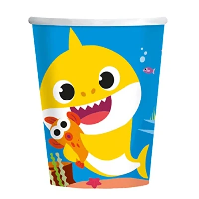 Imagen de amscan 9909041 66 Vasos de papel para fiesta con licencia oficial Baby Shark, paquete 8
