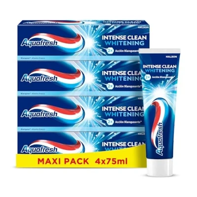 Imagen de Aquafresh Intense Clean Whitening Pasta de Dientes Con Fúor, Acción Blanqueante, Limpieza Profunda, Pack 4x75 ml