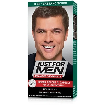 Imagen de Just For Men Colorante en gel, tinte semipermanente para el cabello hombre, sin amoníaco, con queratina y vitamina E, color castaño oscuro, H45
