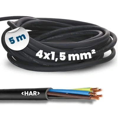 Imagen de Kalitec H07RN F 4 x 1,5 mm² Cable de goma con conductor protección para exteriores I eléctrico negro flexible Resistente a los rayos UV y al aceite conexión 4G1,5