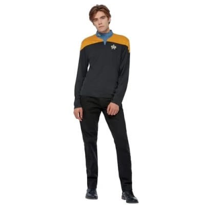 Imagen de Smiffys Uniforme de personal operaciones Star Trek Voyager, Top con insignia delta bordada e insignias rango