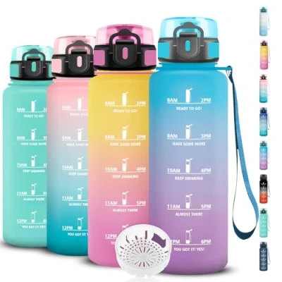 Imagen de Botella Agua, 1.5 Litros con Filtro, Cantimplora Marca de Tiempo, a Prueba Fugas, Fácil Transportar, Infantil para la Deporte, Oficina, Camping, Senderismo