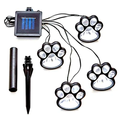 Imagen de Wallfire Luz solar de decoración pata LED, 4 luces impresión animal perro gato al aire libre LED Camino lámpara para Patio jardín Pasarela