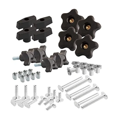 Imagen de POWERTEC 71174 Kit de perilla pista en T, pernos roscados y arandelas 5/16 18, juego 46 piezas, ranura accesorios T para plantillas carpintería