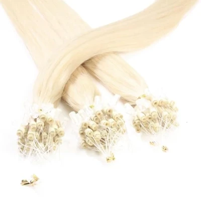 Imagen de Hair2Heart 25 x 1g Extensiones de micro ring pelo natural 40cm, colore #60 platinum blonde, liso