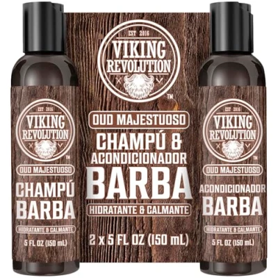 Imagen de Viking Revolution Juego Champú y Acondicionador Para Barba con Aceites de Argán Jojoba Hombre que Suaviza Fortalece Oud Majestuoso (2 x 150 ml)