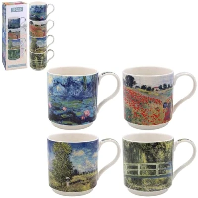 Imagen de Lesser &amp; Pavey Juego de 4 tazas apilables diseño británico para todas las cocinas, cocinas modernas con bonitos diseños (Claude Monet Stacking S4)