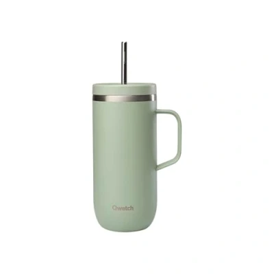 Imagen de QWETCH Cold Cup 600 ml con mango y pajita 24 h helado 12 frío Botella térmica de acero inoxidable, sin BPA, taza termo café
