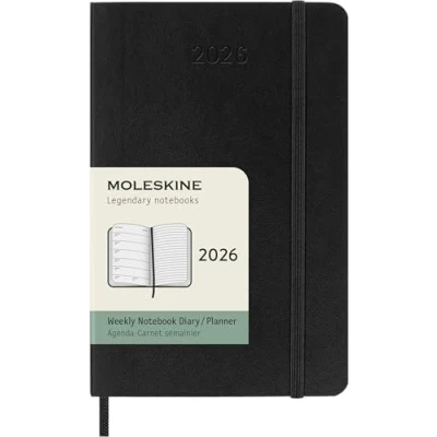 Imagen de Moleskine Agenda Semanal, Semanal 2026 12 Meses Con Espacio Para Notas, Tapa Blanda y Cierre Elástico, Formato Pocket 9x14, Color Negro