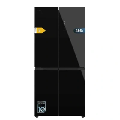 Imagen de Cecotec Frigorífico 4 Puertas 436L Bolero CoolMarket 4D 436 Black Glass E. 183cm Alto y 83,6cm Ancho, Compresor Inverter Plus, Total No Frost, Alarma Puerta Abierta, Fast Cooling Freezing