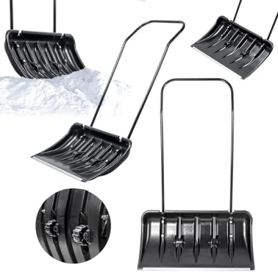 Imagen de KADAX pala quitanieves con borde de perfil aluminio, ancha ruedas, mango metal, nieve hoja plástico, color negro