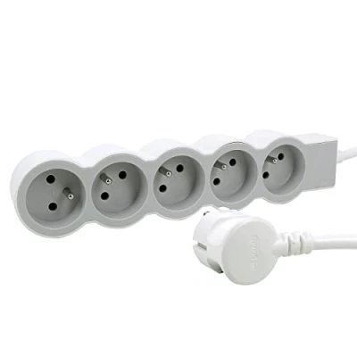 Imagen de LEGRAND Regleta de enchufes extraplanos con 5 Tomas Corriente Tierra, Cable 1,5 m, Color Blanco y Gris Claro