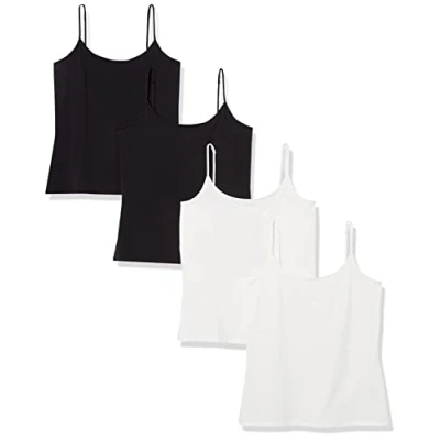 Imagen de Amazon Essentials Camisola de Ajuste Entallado Mujer, Pack 4, Blanco/Negro, L
