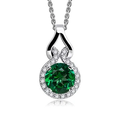 Imagen de Crystalline Azuria Mujer 18ct Chapado en Oro Collar con Colgante Redondo Esmeralda simulada Verde Cristales de Zirconia 45 cm para y Niña