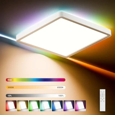 Imagen de LQWELL® Lámpara de Techo LED Regulable con Control Remoto, 32W, 3400LM, 3000 6500K RGB, Iluminación Plana Cuadrada IP44 para Sala Estar, Dormitorio, Comedor, Pasillo, 400 x 40 mm