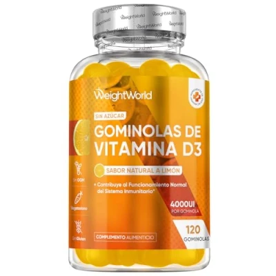 Imagen de Vitamina D3 4000 UI de Concentración en 120 Gominolas Sin Azúcar Sabor Limón Para Absorción del Calcio, Mantenimiento Huesos y Función Normal Sistema Inmunitario, 4 Meses