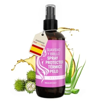 Imagen de Neatly® Spray Protector Termico Pelo con Keratina y Aceite de Ricino 250ml Calor para el Seco, Dañado Encrespado Cabello Plancha Secador