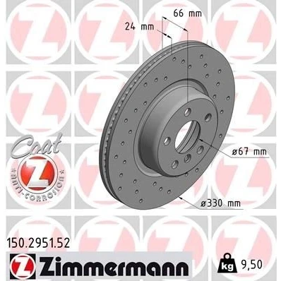 Imagen de ZIMMERMANN 150.2951.52 Disco de freno 330 24 6/5 5 112 ventilación interna, perforado revestido altamente carbonizado BMW: Berlina, X3, X4