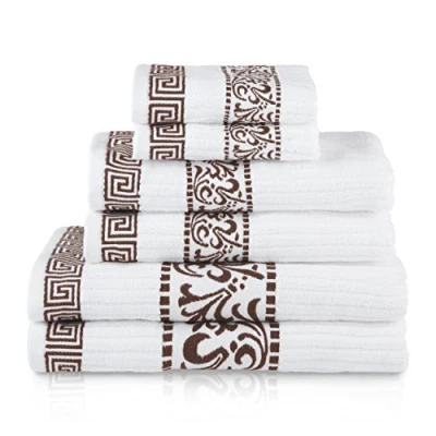 Imagen de Superior Greek Pattern Decorative 6 Piece Towel Set, Absorbent Premium Cotton, Decor for Bathroom, Spa, Includes 2 Hand, Face, and Bath Towels, Home Essentials, Athens Collection, Chocolate