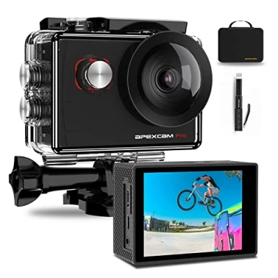 Imagen de Apexcam Pro Cámara Deportiva 4K 20MP EIS WiFi Action Camera subacuática Impermeable 40M Micrófono Externo 2.0&#039;LCD 170 Gran Angular 2.4G Remoto 2 baterías de 1200mAh y Otras