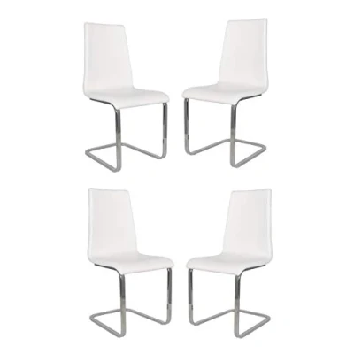 Imagen de t m c s Tommychairs Set 4 sillas Berlin Estilo Cantilever con Patas de Acero Cromado Alta Resistencia y Asiento en Madera Multicapa, tapizado Polipiel Color Blanco