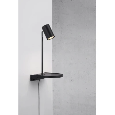 Imagen de Nordlux Aplique Cody, con estante y puerto USB, negro