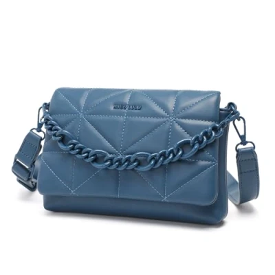 Imagen de Miss Lulu Bolsos Bandolera Pequeños para Mujeres, de Mano Acolchados Clásicos y Suaves con Correa Ancha, Bolso Impermeable Cuero PU Celular como Regalo Chicas (Azul clásico)