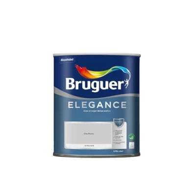 Imagen de BRUGUER Elegance Pintura Monocapa Extra Mate para Paredes y Techos, Interior Exterior protegidos, Ultra Lavable, Resistente al Desgaste Manchas, Con conservante Antimoho, Gris Pluma 750 ml