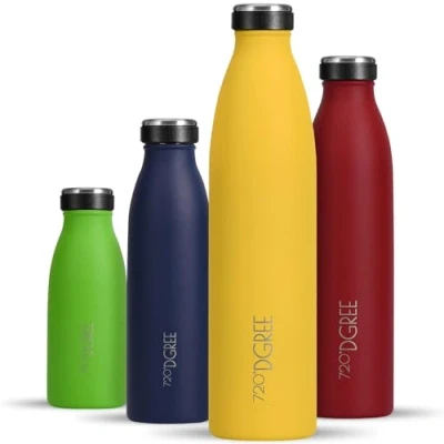Imagen de 720DGREE Botella Agua Acero Inoxidable “milkyBottle“ 1litro Sin BPA Free, Antigoteo y Prueba de Fugas Frasco térmico, Cantimplora Aislada Bebida con Gas, Deporte, Escuela, Gimnasio Exteriore