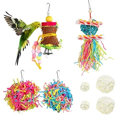 Imagen de Allazone 8 Pz Juguetes para Pájaros, Periquitos, Perchas Pájaros Juguetes, Columpio de Pájaro Pequeños y Medianos Loros Aves