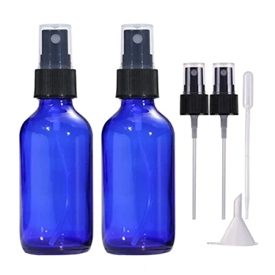 Imagen de LIYUABU Botella de spray vidrio vacías azul 60 ml, atomizador niebla fina pequeña,reutilizable,botellas aerosol viaje para aceites esenciales,perfumes, limpieza (2 piezas)