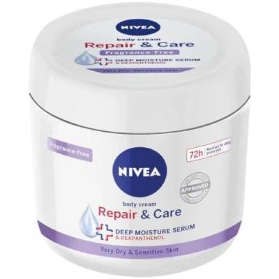 Imagen de NIVEA crema reparadora y cuidado corporal (tarro DE 400 ml), hidratante para pieles sensibles con SERUM HUMEDAD PROFUNDA, fórmula fortalecedora,
