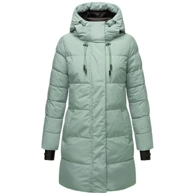 Imagen de MARIKOO abrigo de invierno para mujer material reciclado cálido largo con capucha ajustable y detalles reflectantes Kaituu XVI XS 6XL, Smokey Mint, XXL