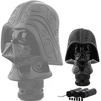 Imagen de JINGLINGKJ Pomo para palanca de cambios que imita a Darth Vader MT AT universal Fashion Shift Knob Head 3 Adaptadores 1 PC (negro)